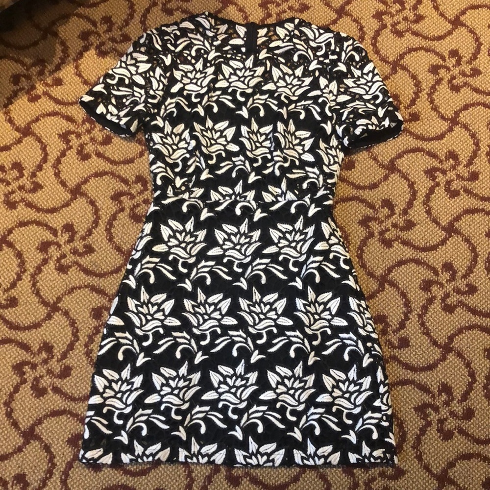 Sandro - Black & White Floral Lace Short Sleeve Sheath Dress